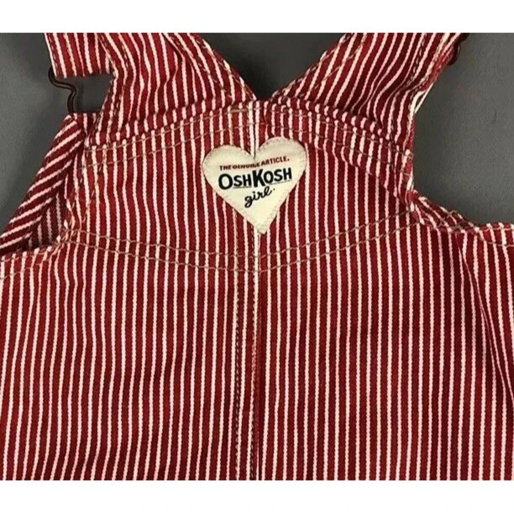 OshKosh Vestbak Dress BiBs Girl 6 Month Overall Red Pinstripe Railroad Conductor